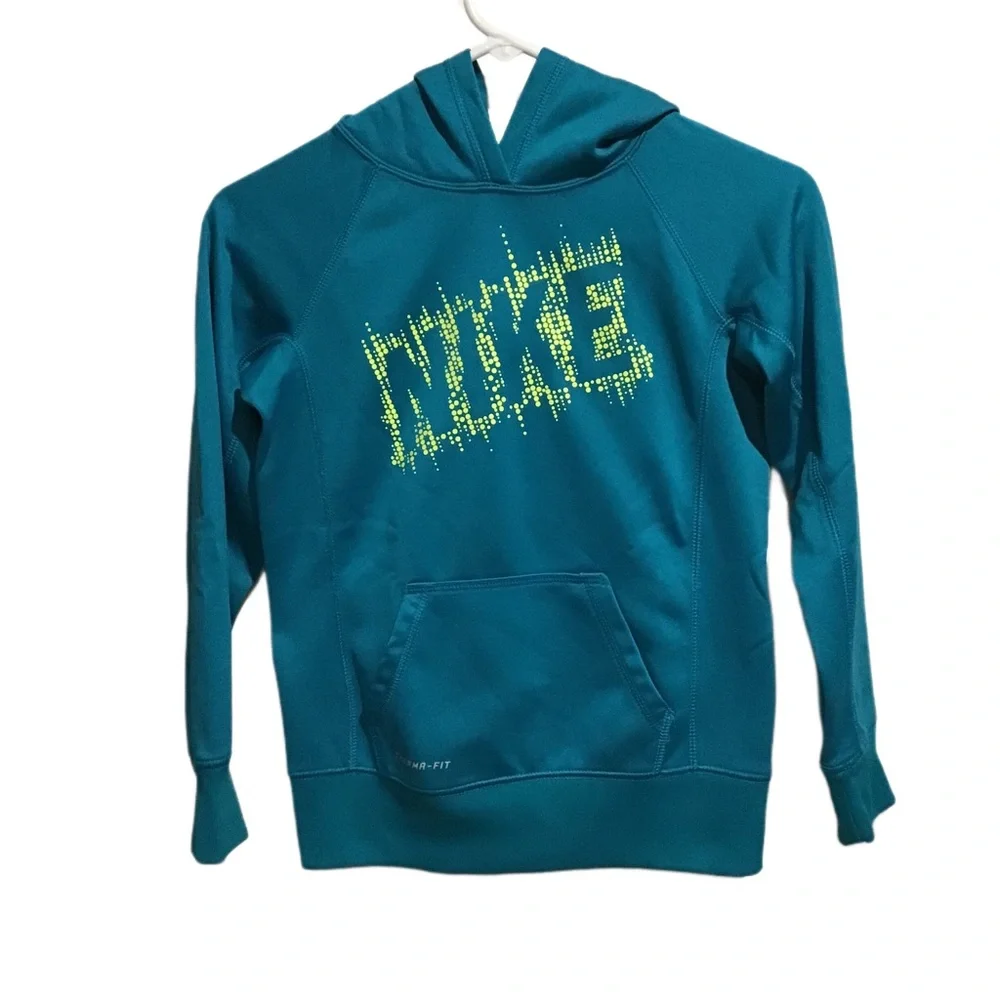 Nike Therma Fit Kids Pullover Hooded Teal/Neon - Picture 1 of 8